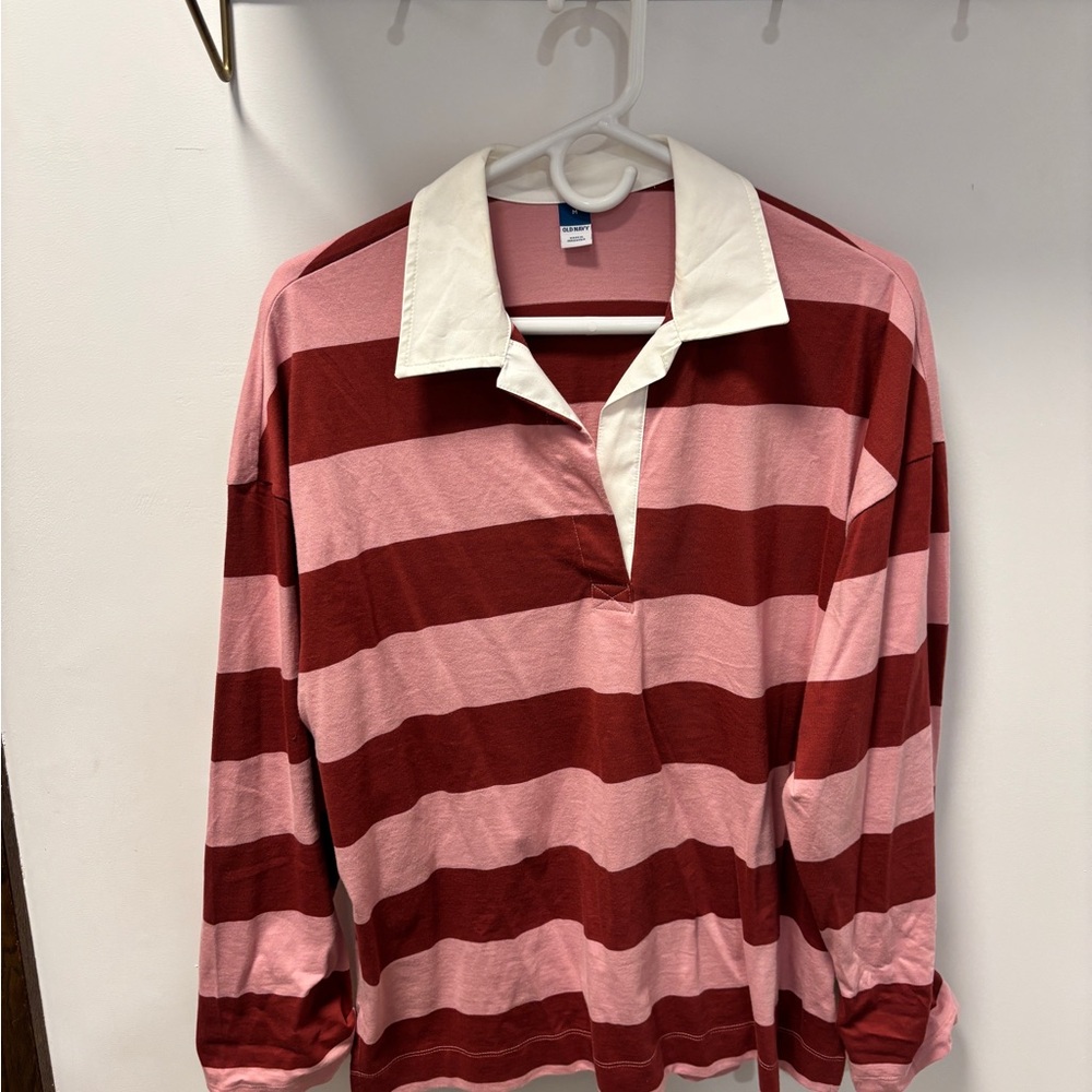 Old Navy Pink and Red Rugby Shirt